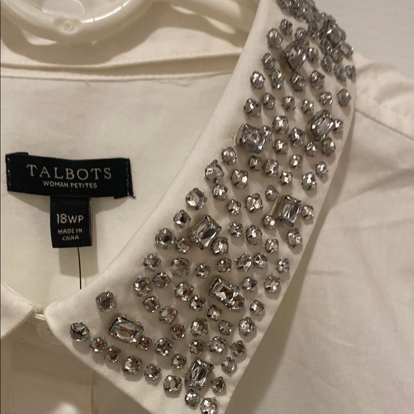Talbots White Button-Up Shirt with Embellished Collar - Picture 7 of 10